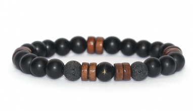 EMF Men's Bead Bracelet - Gemstone Beaded Essential Oil Diffuser Harmony Wristband (Black)