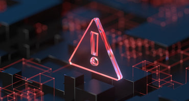 Warning symbol over an electronic circuit board