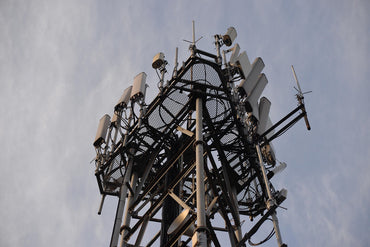 Cellular communications tower seen from below