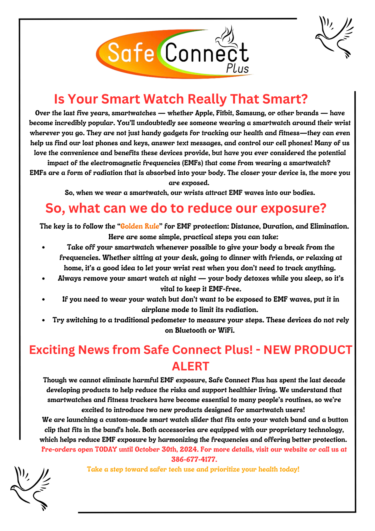 Document with Safe Connect Plus logo and product information