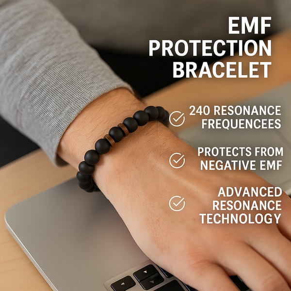 EMF Men's Bead Bracelet - Gemstone Beaded Essential Oil Diffuser Harmony Wristband (Black)