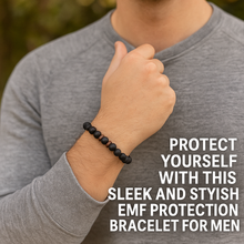 EMF Men's Bead Bracelet - Gemstone Beaded Essential Oil Diffuser Harmony Wristband (Black)