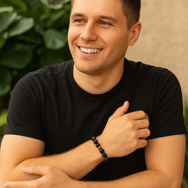 EMF Men's Bead Bracelet - Gemstone Beaded Essential Oil Diffuser Harmony Wristband (Black)