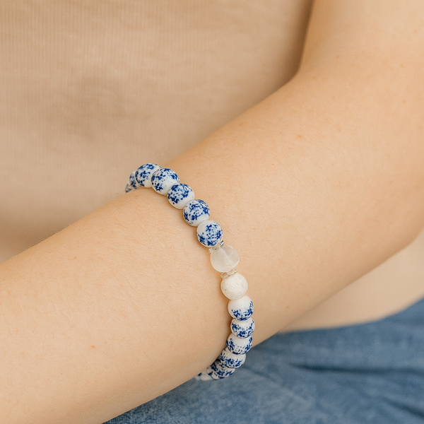 EMF Harmonizer Bead Bracelet - Blue Flower