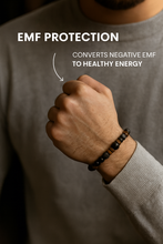 EMF Men's Bead Bracelet - Gemstone Beaded Essential Oil Diffuser Harmony Wristband (Black)