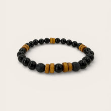 Black EMF protection beaded bracelet for men with lava stone and wooden accent beads