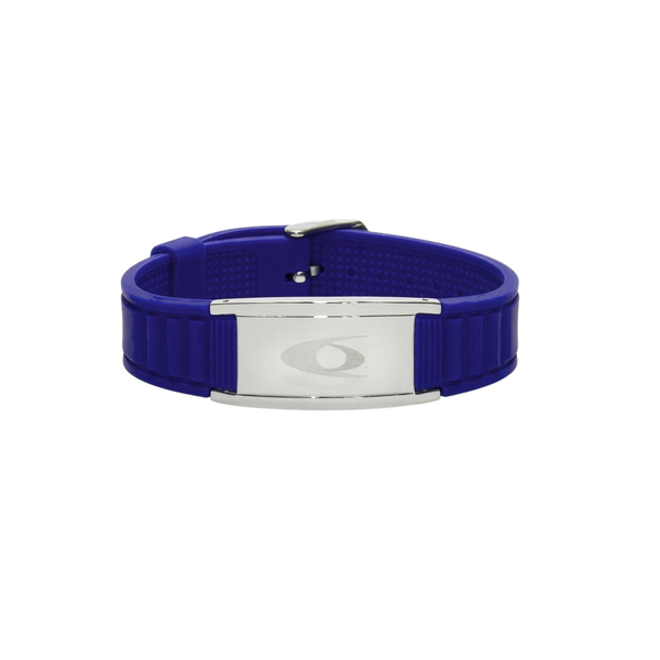 EMF protection bracelet BodyBand Plus blue silicone on white background