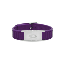 EMF protection bracelet BodyBand Plus purple silicone on white background