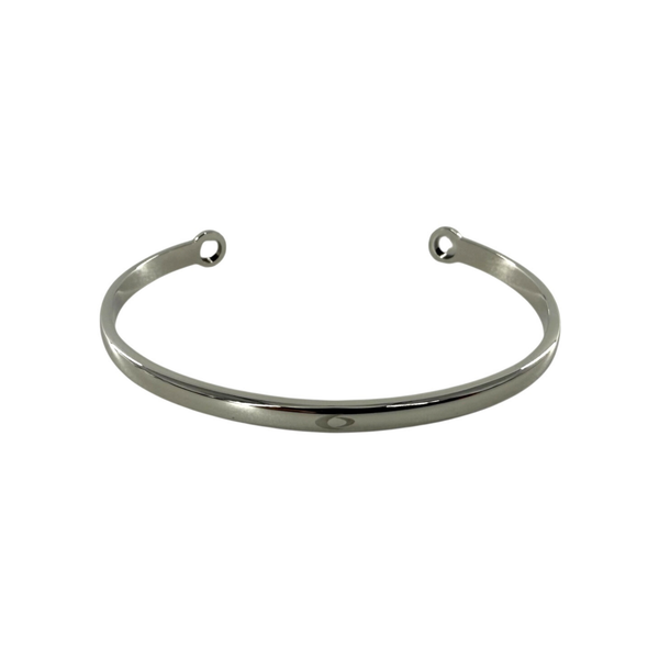 EMF protection bracelet stainless steel cuff feminine on white background