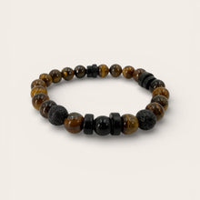 EMF Protection Men’s Lava Bead Bracelet – Tiger Eye stones and lava beads on white background