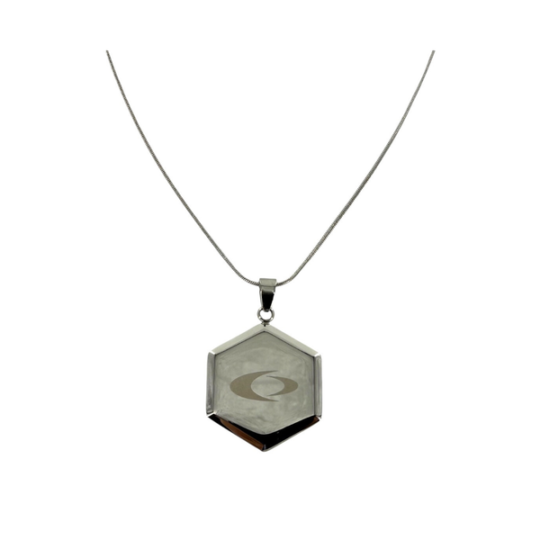 EMF protection necklace stainless steel octagon pendant on white background