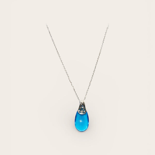 EMF Protection Simply Elegant Body Shield September pendant necklace with blue resin and silver chain