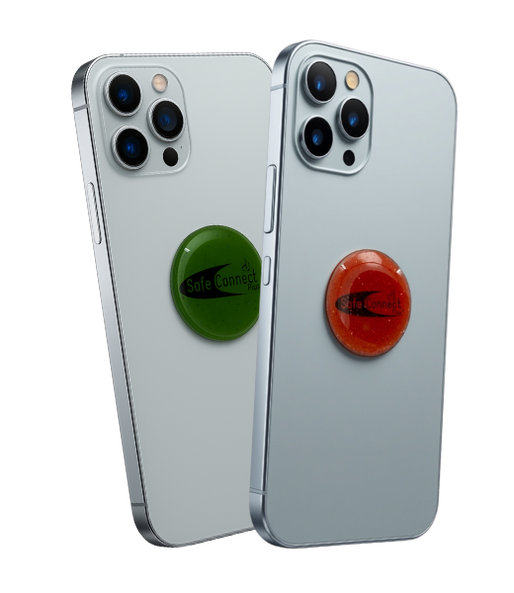 Holiday banner featuring iPhones with Safe Connect Plus EMF protection stickers, highlighting the limited-time offer of a free EMF Mega Shield sticker with every order.