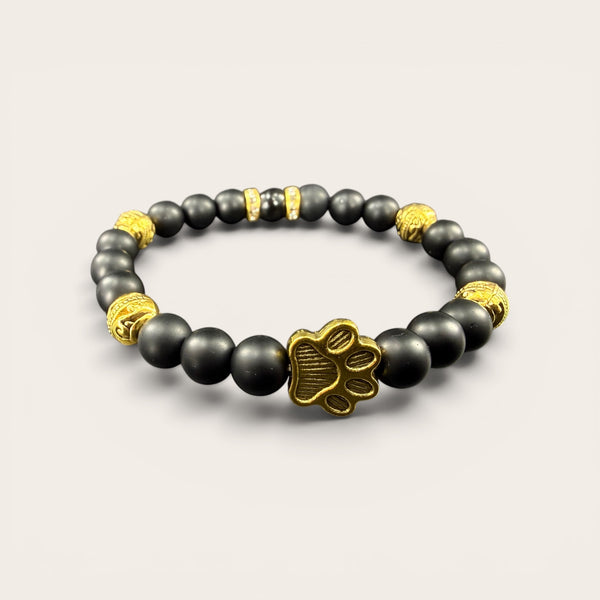 Black EMF Protection Gold Dog Paw Beaded Bracelet for Dog Lovers