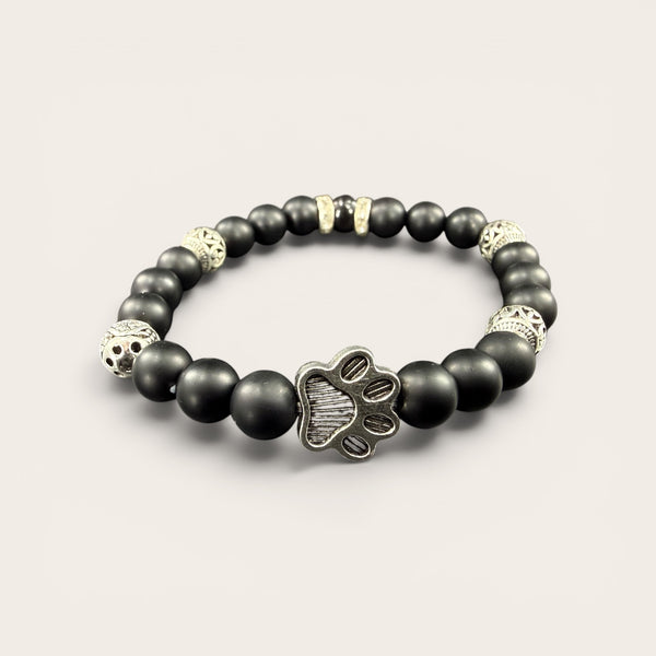 Black EMF Protection Silver Dog Paw Beaded Bracelet for Dog Lovers
