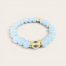 Blue Cat Lover EMF Protection Bracelet featuring light blue beads, gold accents, and wearable EMF protection technology.