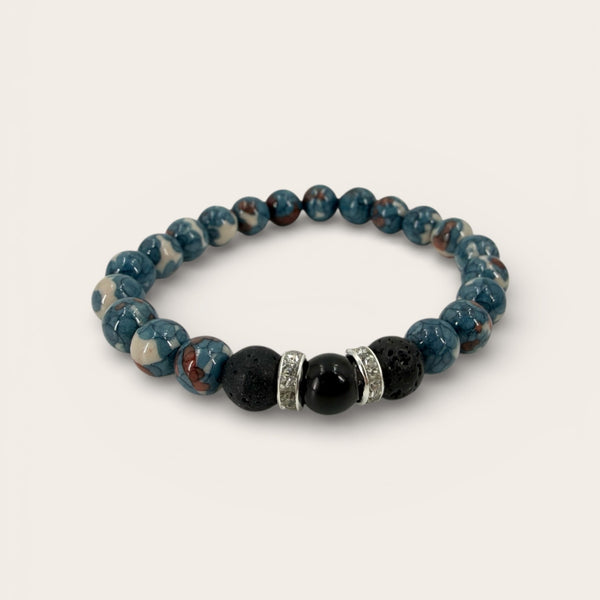 Earthbound EMF Protection Beaded Bracelet with natural stone beads, lava stones, and EMF harmonizing bead