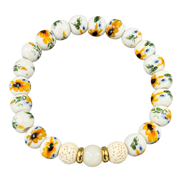 Harmonising EMF Bead Bracelet - Sunflower on white background