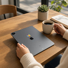 EMF Mega Shield for Tablets - Refining Fire on the back of an iPad on a cafe table