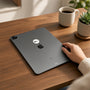 EMF Mega Shield for Tablets - Silver on White on the back of an iPad on a home office desk