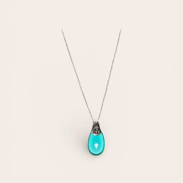 Simply Elegant EMF Protection Body Shield December necklace with turquoise resin pendant on silver chain