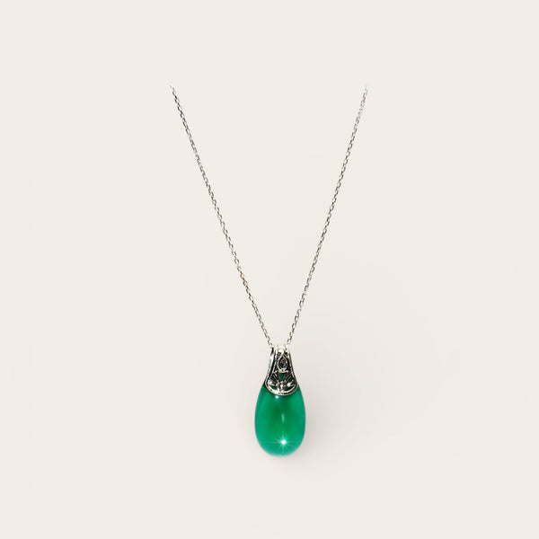 Green Simply Elegant EMF protection body shield necklace with Nano Crystalline Technology worn on silver chain