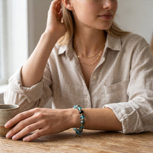 Lake Blue EMF Protection Beaded Bracelet worn on wrist