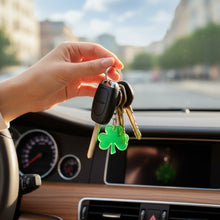 Perfectly Imperfect Shamrock EMF Protection Keychain on car keys providing portable EMF protection while commuting