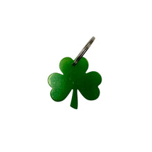Perfectly Imperfect Shamrock EMF Protection Keychain in dark green sparkles with 240+ encoded resonant frequencies for portable EMF protection