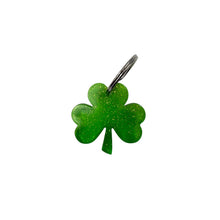 Perfectly Imperfect Shamrock EMF Protection Keychain in neon green  with 240+ encoded resonant frequencies for portable EMF protectionold sparkles