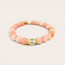 Pink Cat Lover EMF Protection Bracelet featuring pink beaded stones, gold accents, and wearable EMF protection technology.