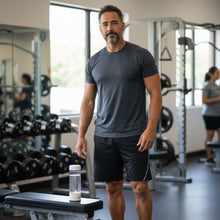 Portable hydrogen water bottle with EMF protection used during workout at the gym