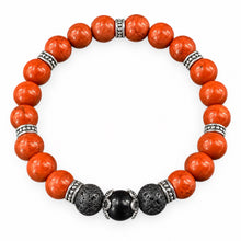Red Jasper EMF Protection Beaded Bracelet — deep red jasper beads with black lava beads and silver spacers on white background